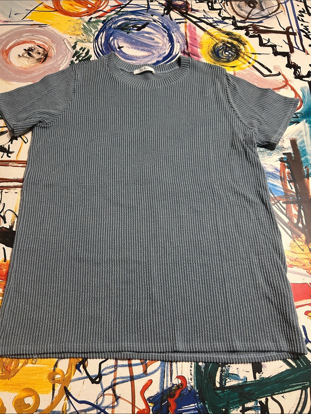 Tres Bien Blue Ribbed Short Sleeve Top